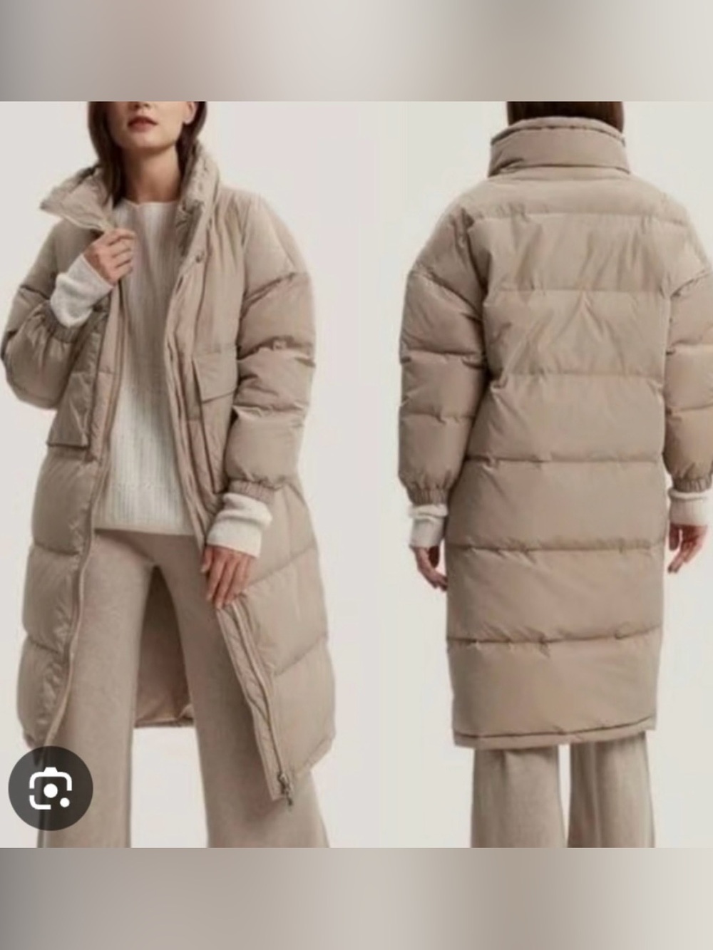 Nap-Taupe Long Down Puffer Jacket Coat-M-Read